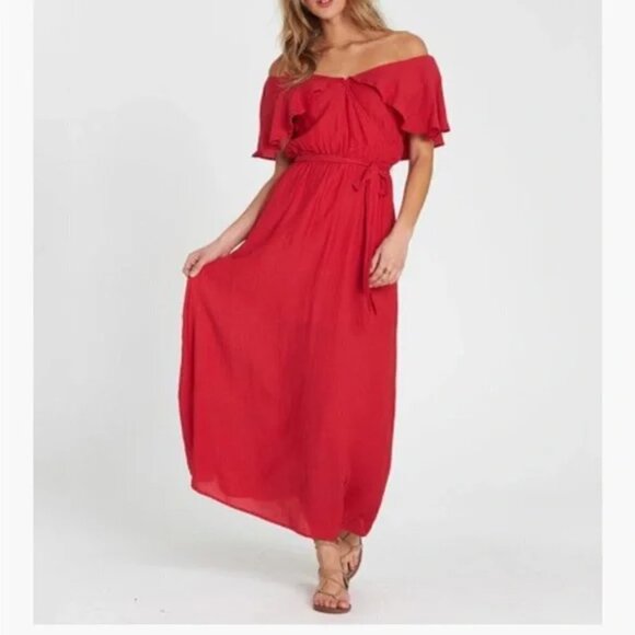 Billabong Dance All Night Knit Maxi Dress Flutter Sleeve Bright Pink Fuschia - Picture 2 of 9